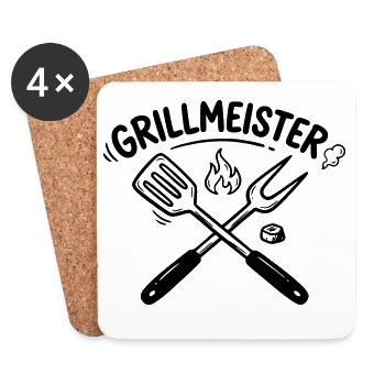 Grillmeister BBQ Grillen Pitmaster Männer - Untersetzer (4er-Set) - Weiß - Vorne