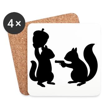 Eichhörnchen Pistolen-Showdown - Untersetzer (4er-Set) - Weiß - Vorne