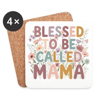 Gesegnet Mama zu Sein Florale Schrift - Untersetzer (4er-Set) - Weiß - Vorne