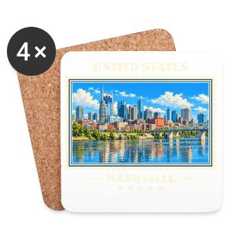 Vereinigte Staaten Nashville Vintage Reisemarke - Untersetzer (4er-Set) - Weiß - Vorne
