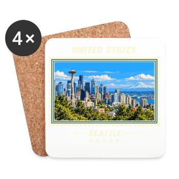 Vereinigte Staaten Seattle Vintage Reisemarke - Untersetzer (4er-Set) - Weiß - Vorne