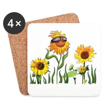 Sunflowers with sunglasses - Coasters (set of 4) - white - Front