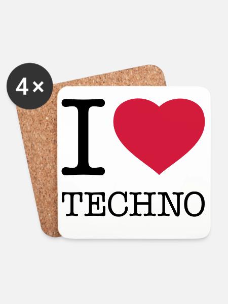 I LOVE TECHNO - Untersetzer (4er-Set) - Weiß