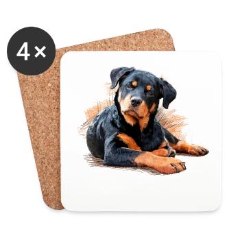 Rottweiler - Dessous de verre (lot de 4) - blanc - Devant
