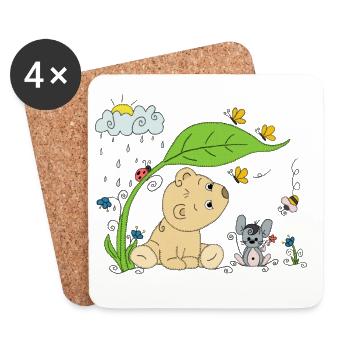 Bärchen im Regen - Untersetzer (4er-Set) - Weiß - Vorne