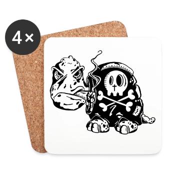 Skull Schildkröte - Raucher - Zigarette -Totenkopf - Untersetzer (4er-Set) - Weiß - Vorne