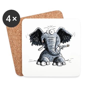 Happy Elefant Mit Blümchen I Elefanten Motiv - Untersetzer (4er-Set) - Weiß - Vorne