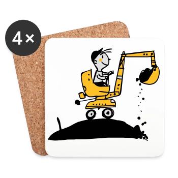 Bagger im Retro Stil - Untersetzer (4er-Set) - Weiß - Vorne