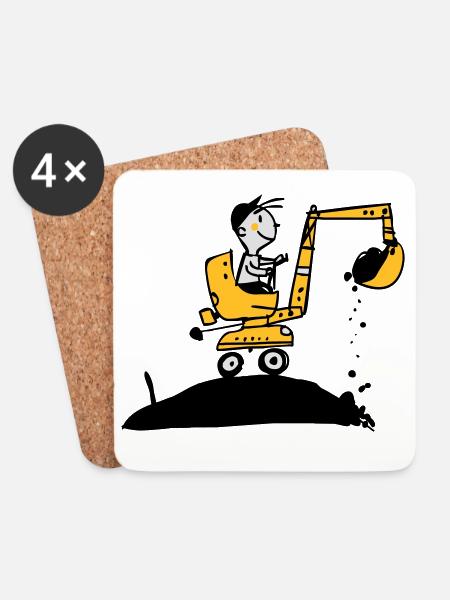 Bagger im Retro Stil - Untersetzer (4er-Set) - Weiß