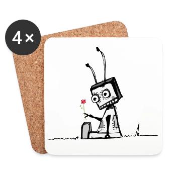 Roboter mit einer Blume - Untersetzer (4er-Set) - Weiß - Vorne