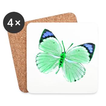 Butterfly - shades of green green blue plain - Coasters (set of 4) - white - Front