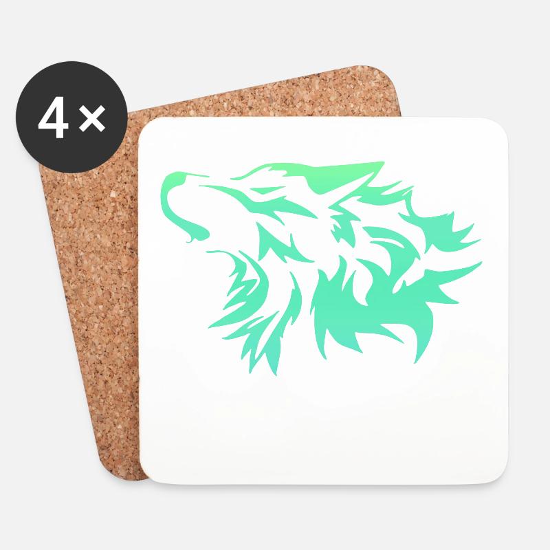 Wolf leuchtend grün - Untersetzer (4er-Set) - Weiß