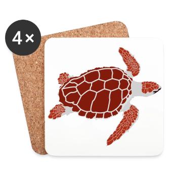 Schildkröte (rot) - Untersetzer (4er-Set) - Weiß - Vorne