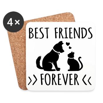Best friends forever cat and dog / dog and cat - Coasters (set of 4) - white - Front