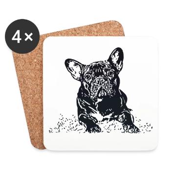 Französische Bulldogge - Untersetzer (4er-Set) - Weiß - Vorne