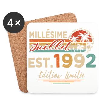 Millésime Né(e) Juillet 1992 Cadeau Anniversaire - Dessous de verre (lot de 4) - blanc - Devant