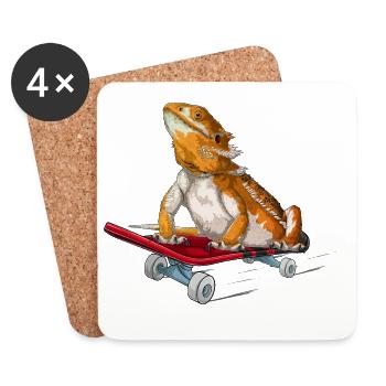 Bartdrache auf einem Skateboard - Untersetzer (4er-Set) - Weiß - Vorne