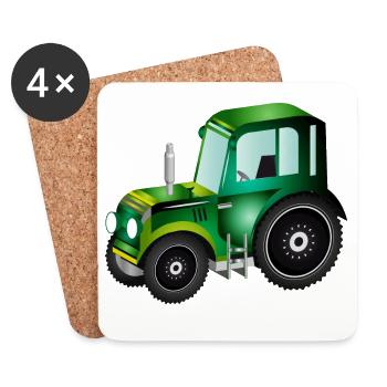 grüner 3D Traktor für Trecker und Bauernhof Fans - Untersetzer (4er-Set) - Weiß - Vorne