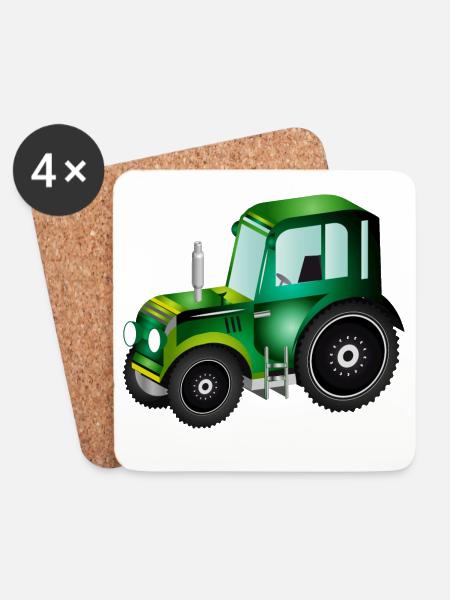 grüner 3D Traktor für Trecker und Bauernhof Fans - Untersetzer (4er-Set) - Weiß