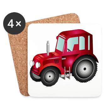 roter 3D Traktor für Trecker und Bauernhof Fans - Untersetzer (4er-Set) - Weiß - Vorne