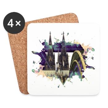 Cologne Cathédrale de Cologne Allemagne Ville Skyline Splash - Dessous de verre (lot de 4) - blanc - Devant