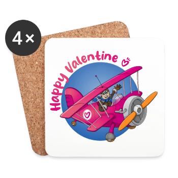 Herzlichen Glückwunsch zum Valentinstag. Pilot im Flugzeug mit Herz - Untersetzer (4er-Set) - Weiß - Vorne