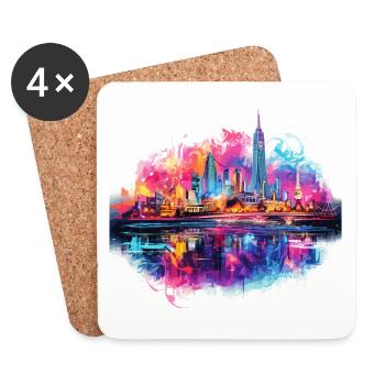 Bangkok, Thaïlande, Skyline, Ville, Asie, Néon, Coloré - Dessous de verre (lot de 4) - blanc - Devant