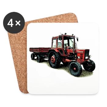 Belarus MTS 80 with trailer - Coasters (set of 4) - white - Front