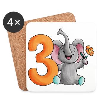 3e anniversaire éléphant - Dessous de verre (lot de 4) - blanc - Devant
