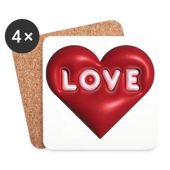 Love 3D rouge - Dessous de verre (lot de 4) - blanc - Devant