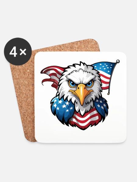 USA Fahne und USA Adler - Untersetzer (4er-Set) - Weiß