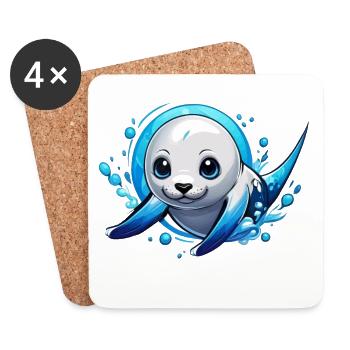 Scellé | Un bébé phoque dans la mer - Dessous de verre (lot de 4) - blanc - Devant