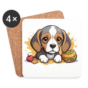 Little Beagle puppy with apple and burger - Coasters (set of 4) - white - Front