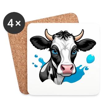 Cute Dairy Cow with Blue Eyes - Coasters (set of 4) - white - Front