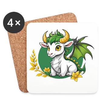Petit dragon aux cornes d’or - Dessous de verre (lot de 4) - blanc - Devant