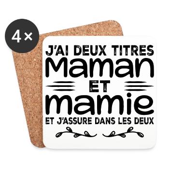 J’ai Deux Titres Maman Et Mamie | Fête des Mères - Dessous de verre (lot de 4) - blanc - Devant