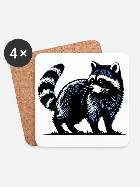 Waschbär - Untersetzer (4er-Set) - Weiß