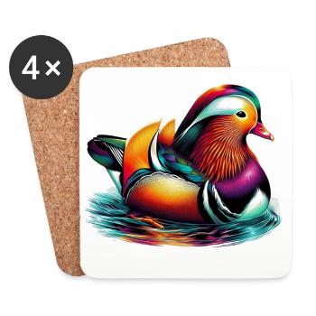 Canard mandarin - Dessous de verre (lot de 4) - blanc - Devant