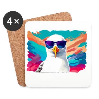 Mouette drôle avec des lunettes de soleil - Dessous de verre (lot de 4) - blanc - Devant