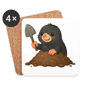 Cute mole with shovel - Coasters (set of 4) - white - Front