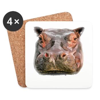 Portrait of a Hippo - Coasters (set of 4) - white - Front
