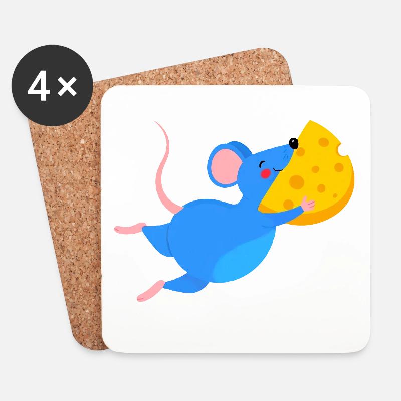 Fröhliche blaue Maus & gelber Käse - Untersetzer (4er-Set) - Weiß