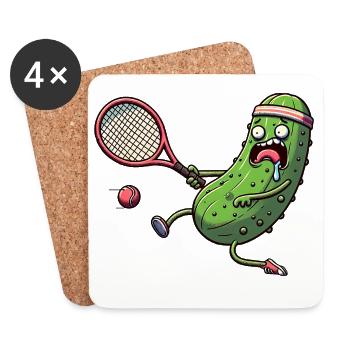 Witzige Gurke Beim Tennis Mit Stirnband - Untersetzer (4er-Set) - Weiß - Vorne