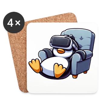 Pinguin Virtual Reality Gamer Zocker Chillen - Untersetzer (4er-Set) - Weiß - Vorne