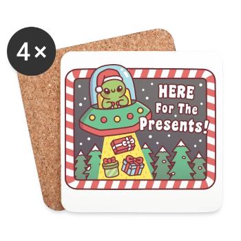 Funny Alien UFO Abducts Presents Here For The Pres - Coasters (set of 4) - white - Front