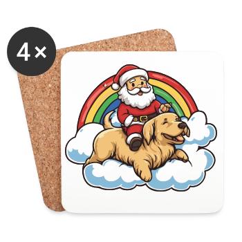 Chien Golden Retriever Père Noël - Dessous de verre (lot de 4) - blanc - Devant