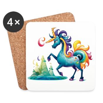 Licorne fabuleuse dans le pays arc-en-ciel - Dessous de verre (lot de 4) - blanc - Devant
