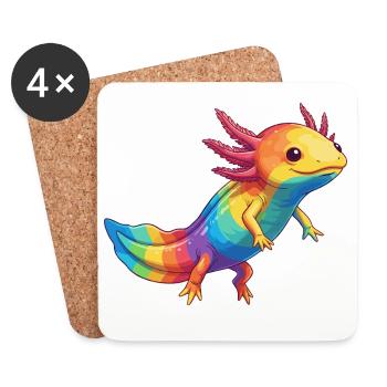 Farbenfrohes Axolotl-Regenbogen-Pop-Art-Aquarell - Untersetzer (4er-Set) - Weiß - Vorne