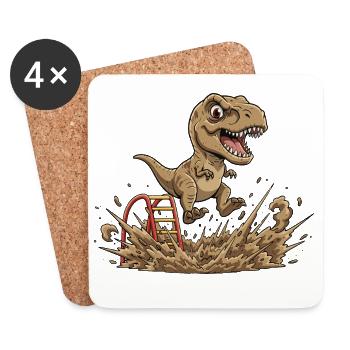 Dino Sprung im Schlamm - Untersetzer (4er-Set) - Weiß - Vorne