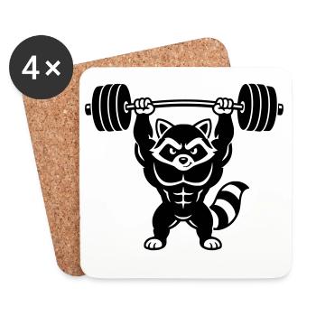 Muscle raccoon lifts barbell - Coasters (set of 4) - white - Front